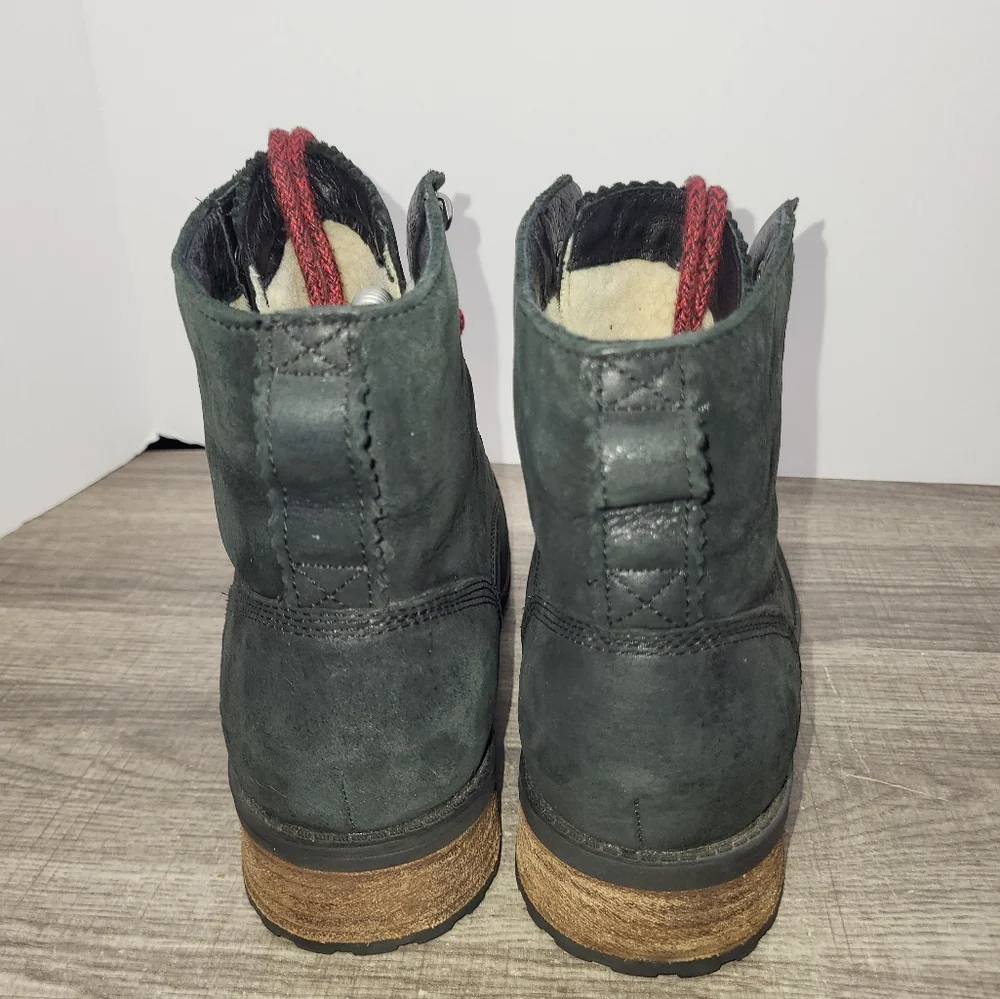 Women’s Black Suede Lace-Up Ankle Boots with Red Laces